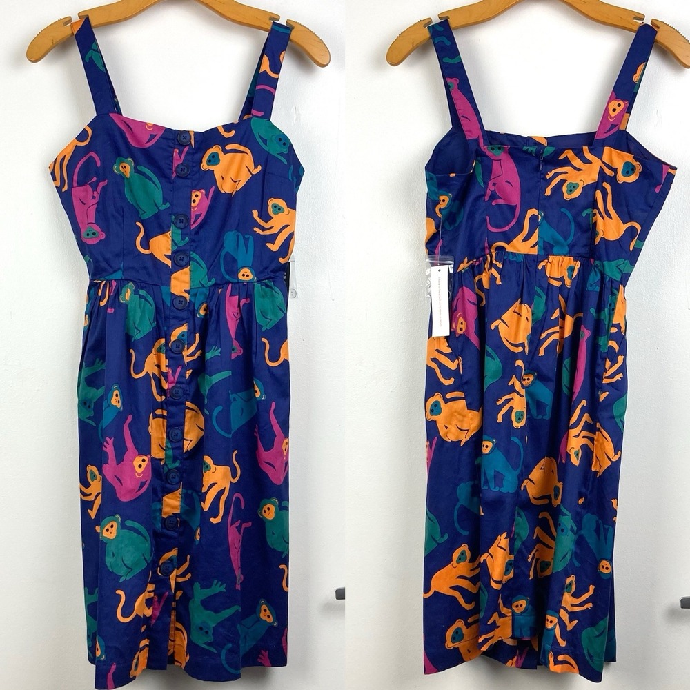 ModCloth NWT Fit and Flare Vintage Inspired Retro Summer Dress Blue Monkey sz 0 - Picture 2 of 11